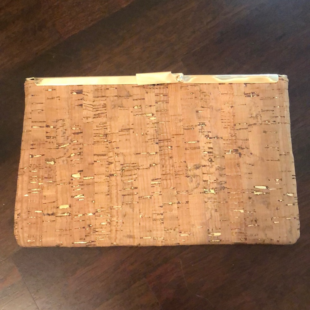 Jcrew cork and gold clutch